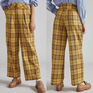 Anthropologie women's Maronite Plaid Wide Leg Trouser pants 30” Inch Waist